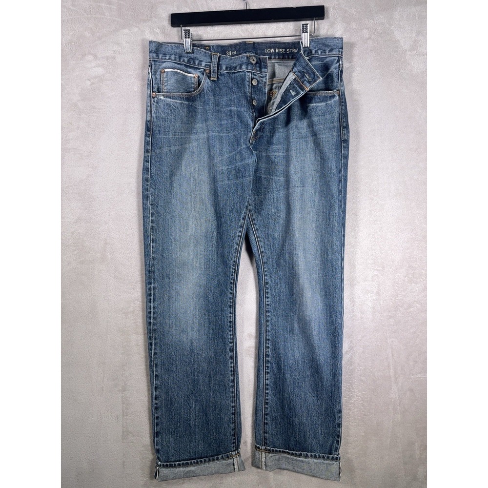 Gap Japanese Selvedge Straight Jeans Mens 34x32 Blue Low Rise Button Fly Denim